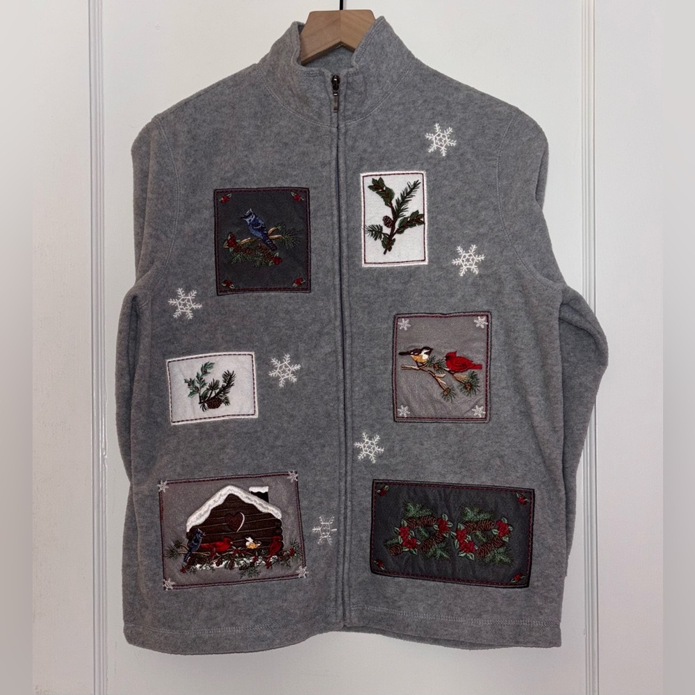 Croft & Barrow Embroidered Winter Holiday Zip-Up